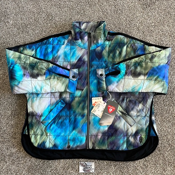 New Free People Movement FP Pippa Printed Blurry Blue Pullover Zip Jacket Medium - Picture 1 of 10